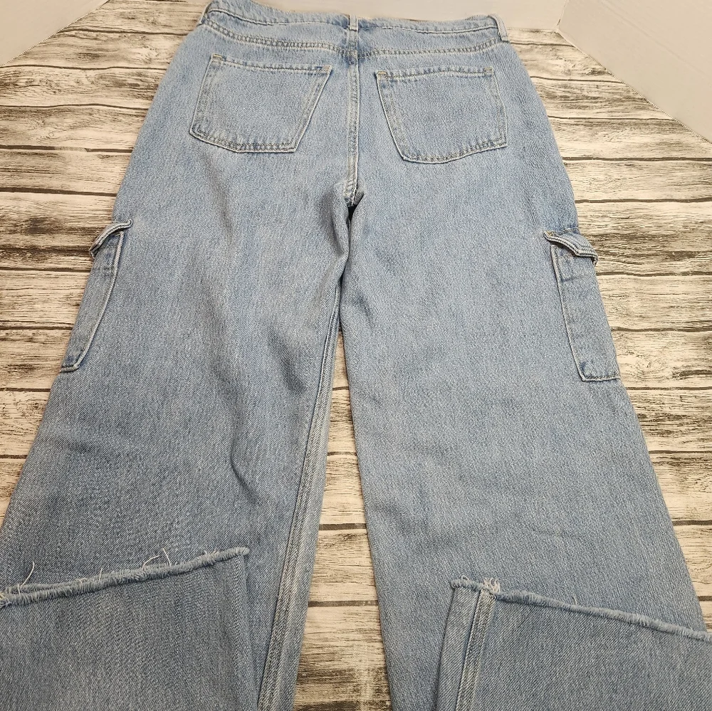 Old Navy‎ Sky-Hi Wide Leg Cargo JEANS 4 Extra High Rise Utility Grunge Women's